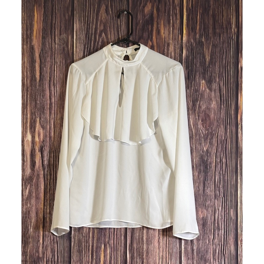 Cortelle Womens 40 US M White Ruffle Mock Neck Long Sleeve Blouse Top Elegant